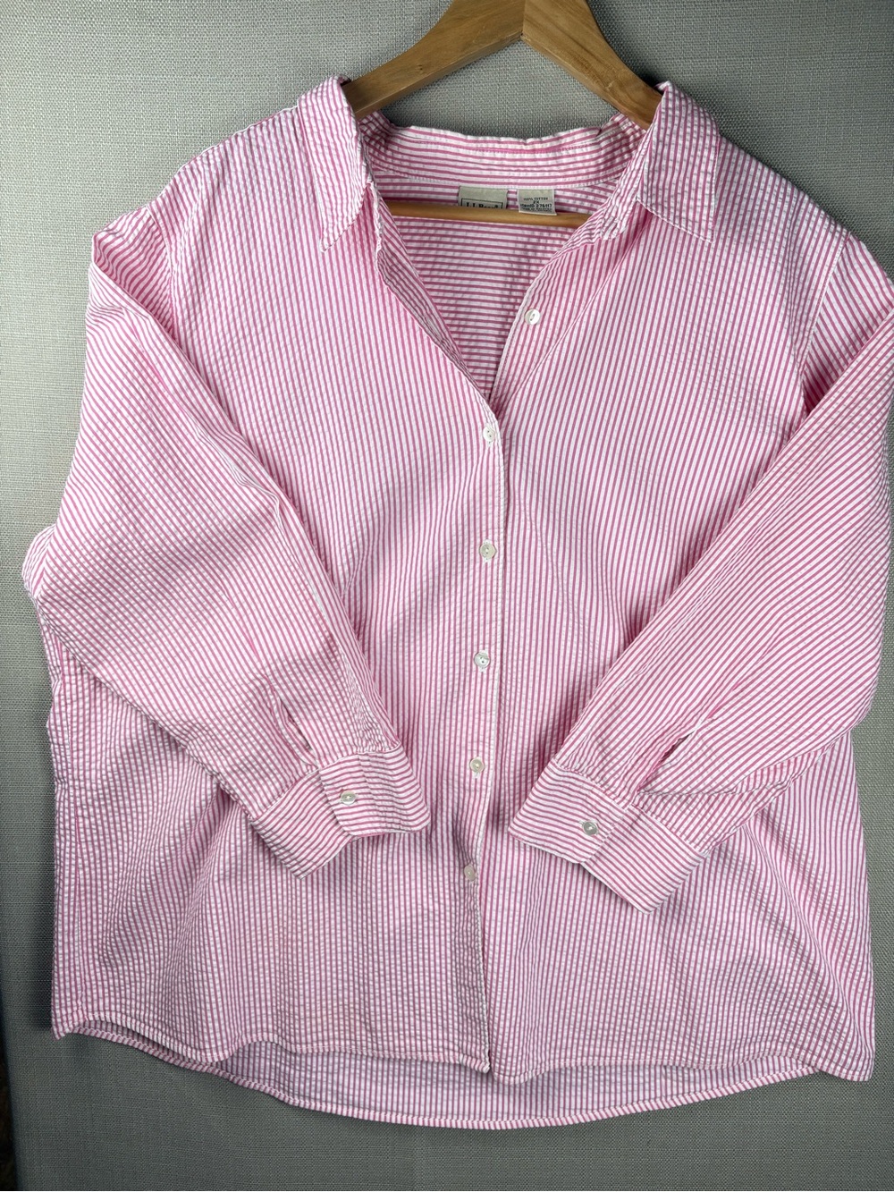 L.L.Bean Women’s 2X Pink White Striped Button Down Shirt 100% Cotton Preppy